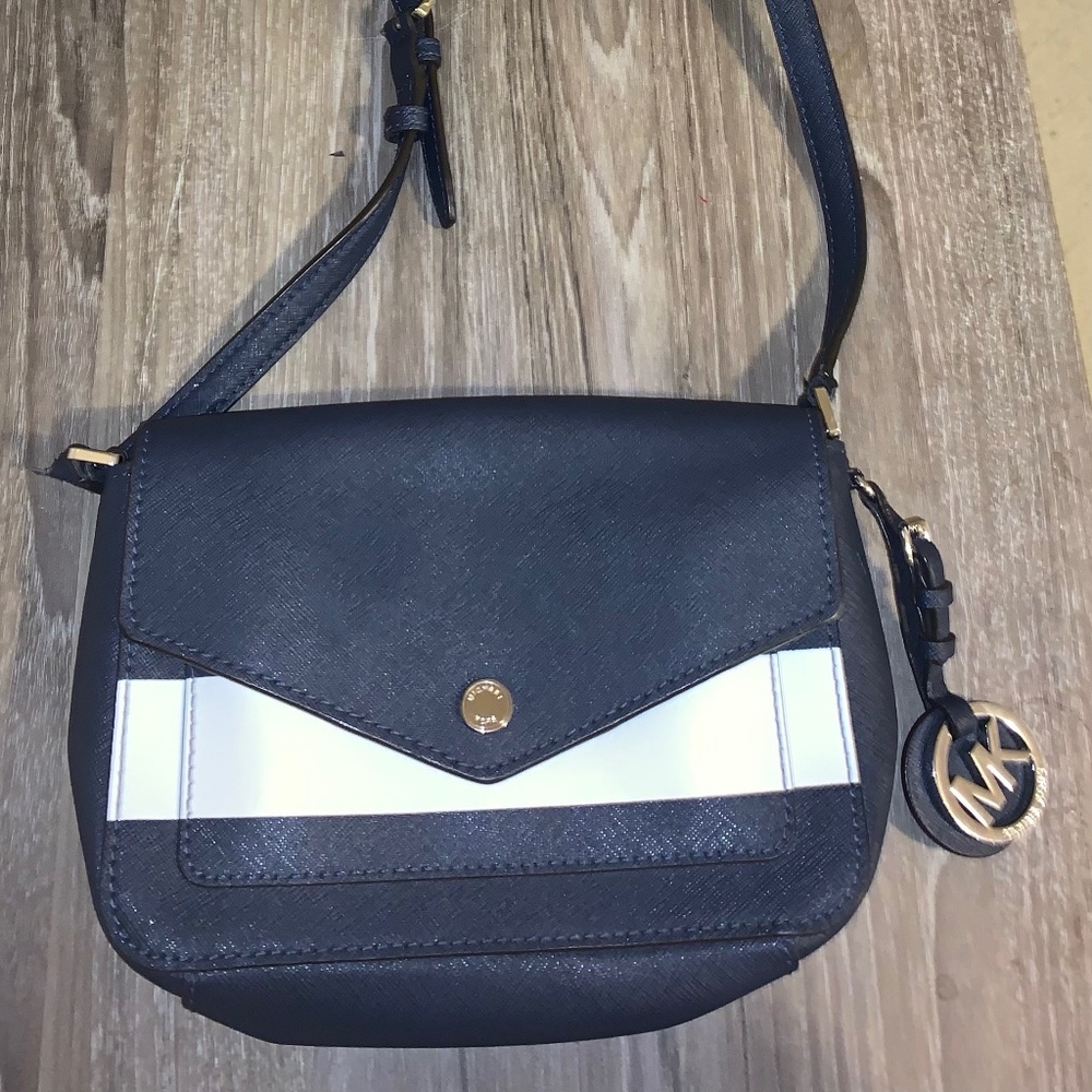 Michael Kors Greenwhich Crossbody Blue and White Striped Bag